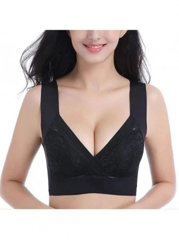 Bras Womens Comfortable Bras Sexy Air Permeable Extra Support Wirefree Lace Bra - Black - C0195LL04YZ $16.15