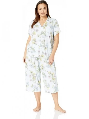 Sets Women's Short-Sleeve Floral Girlfriend Crop Pajama Set - Multi Yellow Pink Green Floral Light Blue - CV18E9E24XY $74.30