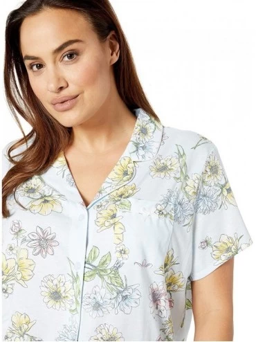 Sets Women's Short-Sleeve Floral Girlfriend Crop Pajama Set - Multi Yellow Pink Green Floral Light Blue - CV18E9E24XY $48.20