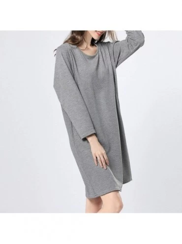Nightgowns & Sleepshirts Women's Casual Stripe Sleep Dress Long Sleeves Loose Thick Stretchy Soft Nightgown - Dark Grey - C21...