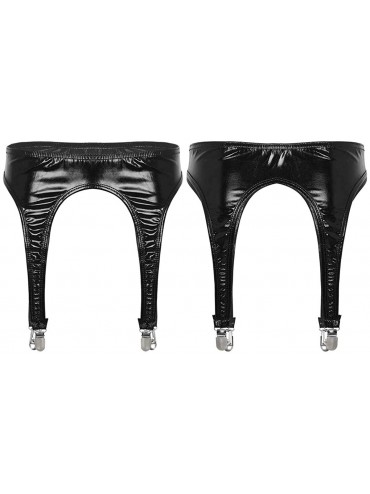 Garters & Garter Belts Metallic Leather Suspender Belt Garter Belt with 4 Straps Adjustable Metal Clip for Woman Thigh High S...