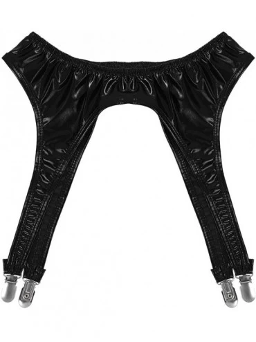 Garters & Garter Belts Metallic Leather Suspender Belt Garter Belt with 4 Straps Adjustable Metal Clip for Woman Thigh High S...
