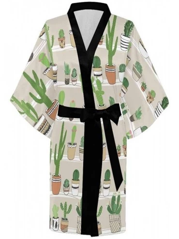 Robes Custom Colorful Cactus Pattern Women Kimono Robes Beach Cover Up for Parties Wedding (XS-2XL) - Multi 5 - C0194WX0E2S $...