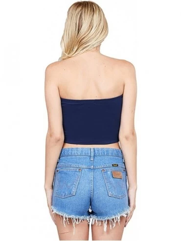 Camisoles & Tanks Women's Strapless Tube Stretch Basic Casual Cotton Bandeau Crop Top - Navy - C118HSD8AH9 $9.14