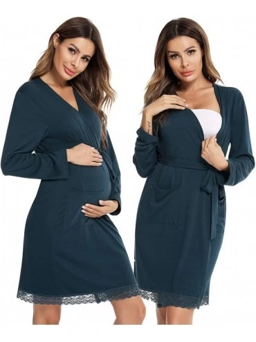 Robes Womens Robe Maternity Sleepwear Pregnancy Nightgown Nursing Kimono Bathrobes for Breastfeeding - Blue Green - CW190E37O...