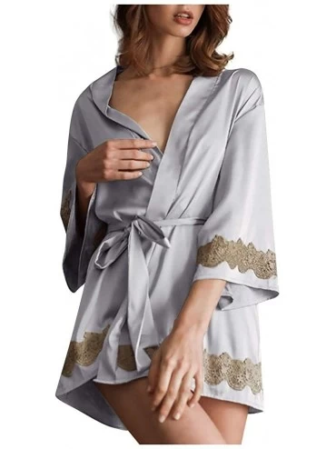 Robes Sleepwear Women's Lace Embroidered Kimono Robes Short Satin Nightwear Bridesmaids Lingerie M-XXL - Gray - CV197CACR8I $...