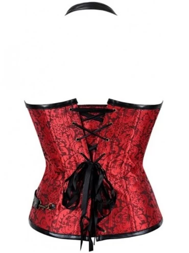 Bustiers & Corsets Women Plus Size Lace up Corset Faux Leather G-String Top Corset Steel Boned-C653 - Red - CF190ORWY79 $31.84