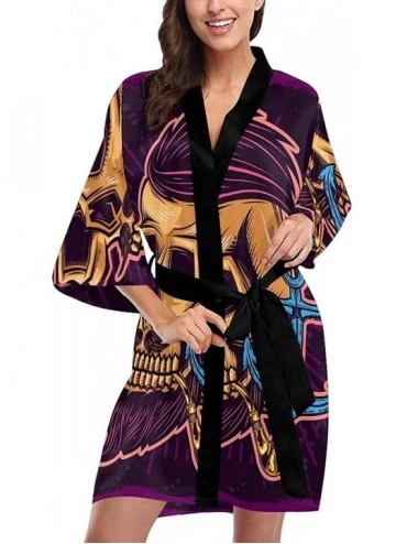 Robes Custom Sugar Skull Floral Art Mexican Women Kimono Robes Beach Cover Up for Parties Wedding (XS-2XL) - Multi 2 - CN194T...