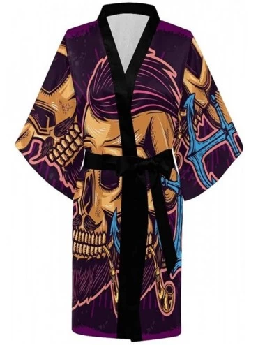 Robes Custom Sugar Skull Floral Art Mexican Women Kimono Robes Beach Cover Up for Parties Wedding (XS-2XL) - Multi 2 - CN194T...