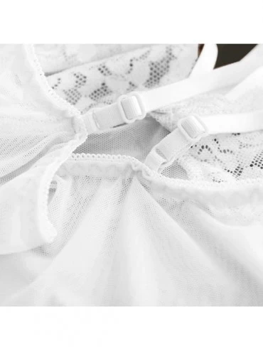 Baby Dolls & Chemises Sexy Wireless Rimless Pajamas Lace Silk Underwear Women Sexy Lingerie - White - C11938CMLHD $14.25