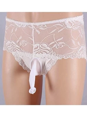 Briefs Men's Lace Panties Briefs Boyshort Shorts Lingerie Underwear with Pouch or Sheath - White(with Open Sheath) - CC19DE24...