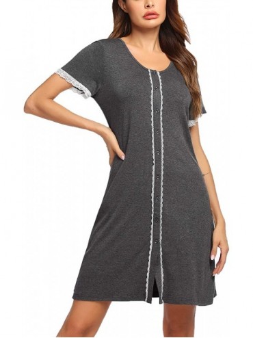 Nightgowns & Sleepshirts Women's Sleepshirt Short Sleeve Striped Nightgown Boyfriend Button Down Lapel Collar Pajamas - Lace ...