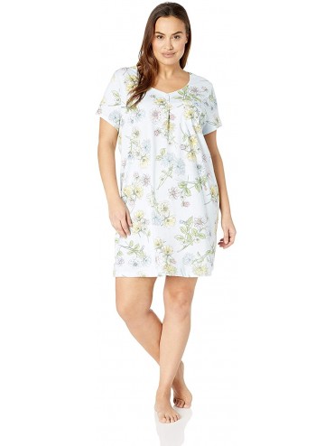 Nightgowns & Sleepshirts Women's Pajama Short Sleeve Pj Sleepdress - Multi Yellow/Pink/Green Floral Light Blue - CW18E9HKCM4 ...