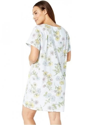 Nightgowns & Sleepshirts Women's Pajama Short Sleeve Pj Sleepdress - Multi Yellow/Pink/Green Floral Light Blue - CW18E9HKCM4 ...