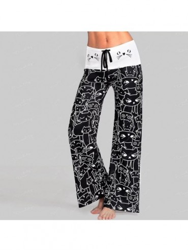 Bottoms Women's Pants- High Waisted Cat Printing Comfy Stretch Loose Fit Wide Leg Travel Pants Yoga Pajama Pants Lounge Pant ...