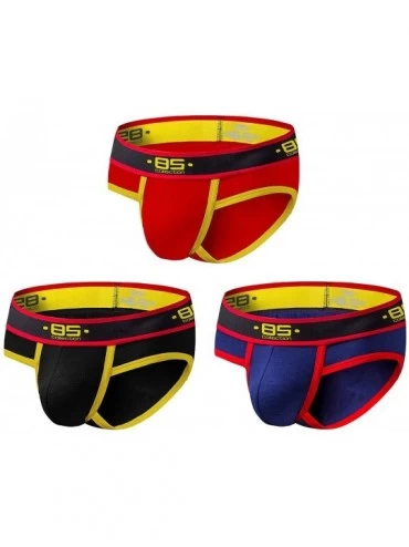 Briefs Men's 3 Pack Cotton Underwear Breathable Low Rise Big Pouch Briefs - Black-navy-red - CC18Z8AW6SD $28.50