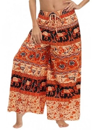Bottoms Women's Ethnic Style Floral Sleep Pant Boho Casual Weekend Palazzo - Orange - CI19CLA39QD $60.96