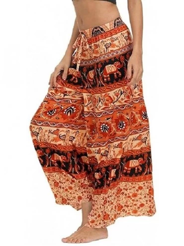 Bottoms Women's Ethnic Style Floral Sleep Pant Boho Casual Weekend Palazzo - Orange - CI19CLA39QD $32.08