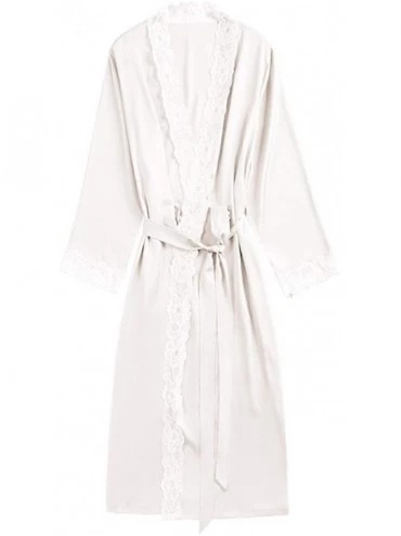 Robes Women's Long Bathrobes Satin Kimono Nightgown Lace-Trimme Robes Sleepwear for Bride and Bridesmaid - White - CP199CKNU3...