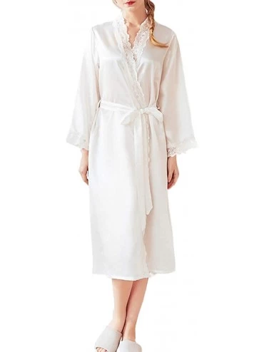 Robes Women's Long Bathrobes Satin Kimono Nightgown Lace-Trimme Robes Sleepwear for Bride and Bridesmaid - White - CP199CKNU3...