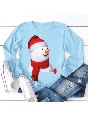 Sets Women's Christmas Plus Size Shirts Casual Pull Sleeve Snowman Print Pullover Solid Loose Fall Blouse Top Tee - U - CY18A...