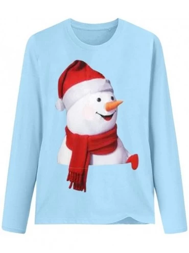 Sets Women's Christmas Plus Size Shirts Casual Pull Sleeve Snowman Print Pullover Solid Loose Fall Blouse Top Tee - U - CY18A...