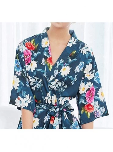 Robes Print Robe for Women Floral Wrap Front Satin Kimono Short Pajamas Sexy Nights Soft Bridal Shower Womens Gift Navy - C41...