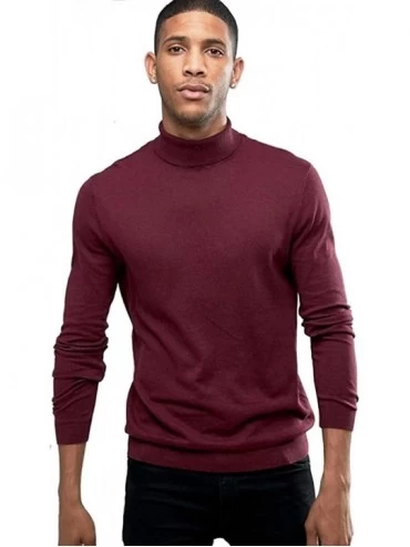 Undershirts Men's Roll Neck Soft Cotton Long-Sleeve Tops - Burgundy - CJ11OS2P3A9 $53.35