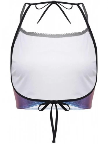 Camisoles & Tanks Women's Metallic Holographic Spaghetti Strap Crop Top Backless Rave Bandeau Vest Bra - Bluish_violet - CL19...