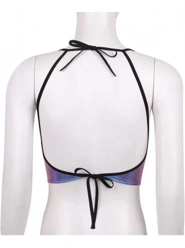Camisoles & Tanks Women's Metallic Holographic Spaghetti Strap Crop Top Backless Rave Bandeau Vest Bra - Bluish_violet - CL19...