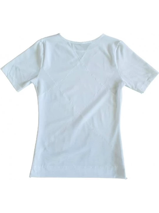 Shapewear Mens Slimming Body Shaper Vest Shirt Abdomen Breathable Thin Short Sleeve Sports Cool Dry Undershirt - White - CB19...