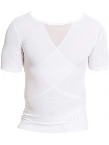 Shapewear Mens Slimming Body Shaper Vest Shirt Abdomen Breathable Thin Short Sleeve Sports Cool Dry Undershirt - White - CB19...