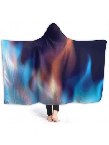 Robes Warm Hoodie Blanket Blue Burning Hooded Throw Wrap Cape Cloak Robe Adults Thick Home Office Shawl Flannel with Sleeves ...