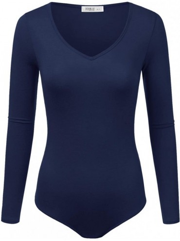 Shapewear Womens Stretchy V-Neck Soft Knit Bodysuit with Plus Size - Awsbsl013_navy - CJ1935OS9DI $33.75