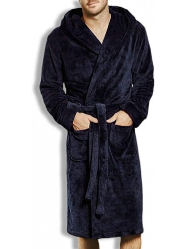 Robes Women Men 's Long Sleepwear Robes Shawl Collar Coral Fleece Bathrobe Spa Pajamas - Blue - CQ194RMO5L8 $56.84
