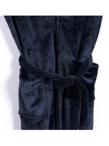 Robes Women Men 's Long Sleepwear Robes Shawl Collar Coral Fleece Bathrobe Spa Pajamas - Blue - CQ194RMO5L8 $22.99