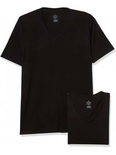 Undershirts 3-Pack Men's Heavy Weight 100% Cotton V-Neck T-Shirt Black - CN18NGH5IAE $62.30