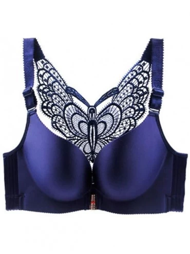 Bustiers & Corsets Women's Adjustable Sports Front Closure Extra-Elastic Breathable Lace Trim Bra - Blue - C018X2KW0W0 $16.56