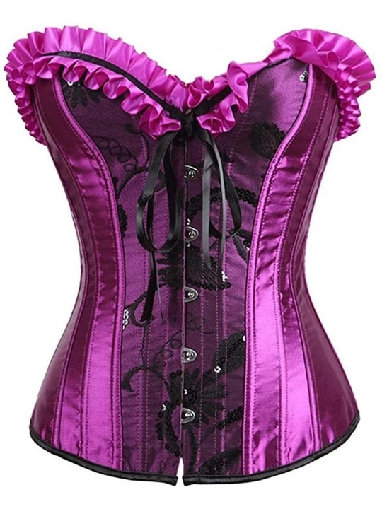 Bustiers & Corsets Women's Sexy Court Sexy Push Up Shapewear Top Overbust Corset Bustier with G-String - Purple 2 - CV1929648...