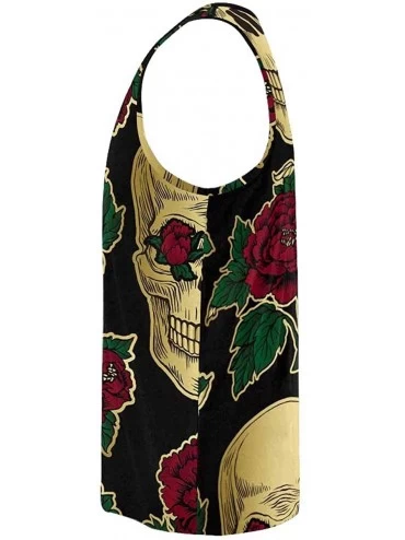 Undershirts Men's Muscle Gym Workout Training Sleeveless Tank Top Skull and Flower - Multi5 - CE19DLN4KGH $26.03