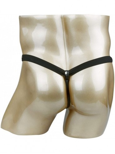 G-Strings & Thongs Men Erotic Lingerie Sexy Thongs Faux Leather Jocks G Strings Buck Bulge Pouch Briefs Underwear - Black - C...