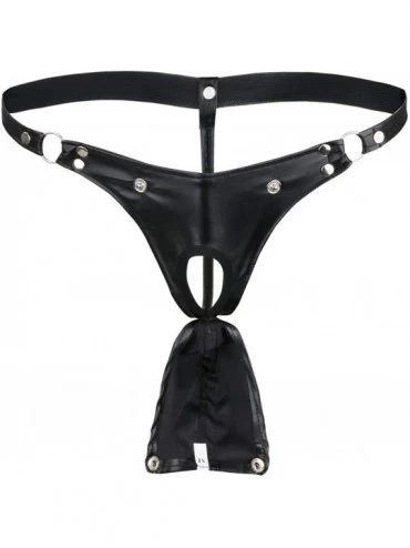 G-Strings & Thongs Men Erotic Lingerie Sexy Thongs Faux Leather Jocks G Strings Buck Bulge Pouch Briefs Underwear - Black - C...
