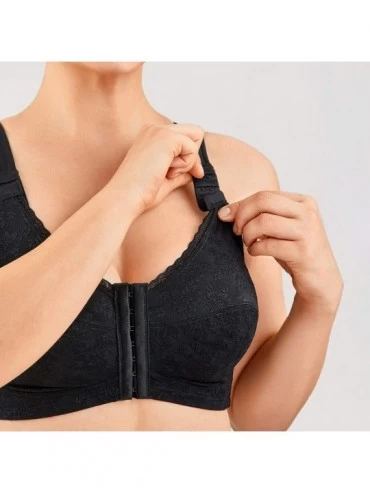 Bras Women's Full Coverage Front Closure Wire Free Back Support Posture Bra - Black - CX190OSDQ9N $27.57