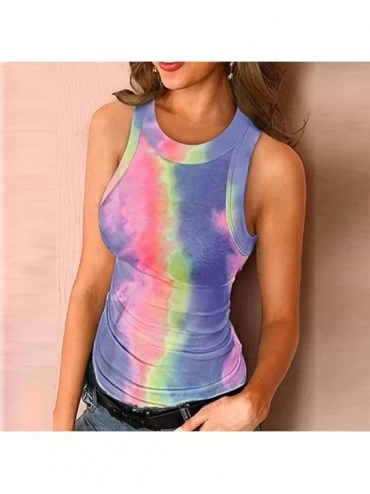 Nightgowns & Sleepshirts Women Tank Top Sleeveless Basic Cami Top Shirt Slim Knit Ribbed Racerback Blouse - G-multicolor - CV...