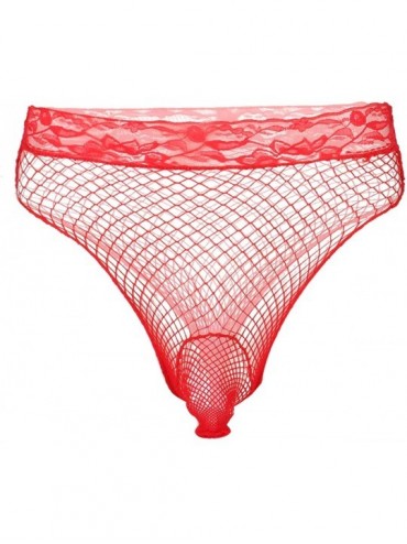 G-Strings & Thongs Men's Sexy Panties Fishnet See Through Bikini Briefs Thong Bulge Pouch Underwear Lingerie - Red - CZ19E4M4...