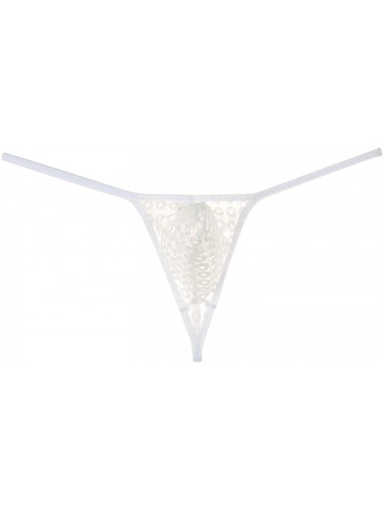 G-Strings & Thongs Men's Hollow Thong Lace Mini Bikini Bound Pouch T-Back Jacquard Male Underwear G-String - White - CS12LFYP...