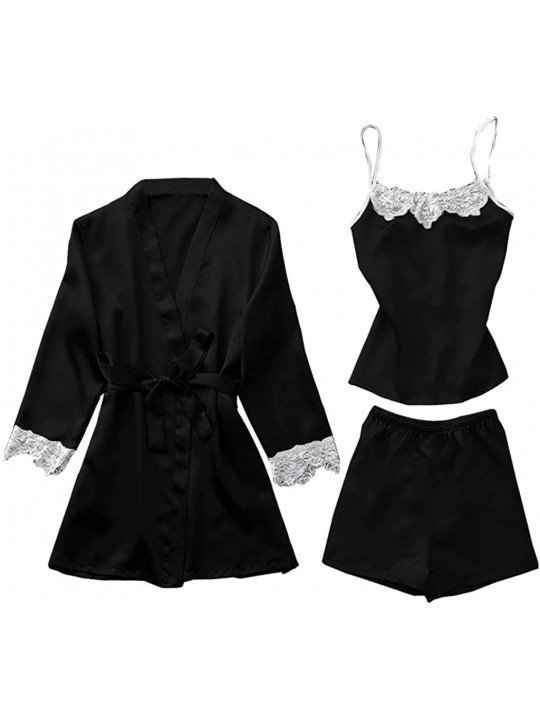 Shapewear Women Sexy Lace Lingerie Nightwear Underwear Babydoll Sleepwear Dress 3PC Suits - Black - C518SDXEL87 $40.66