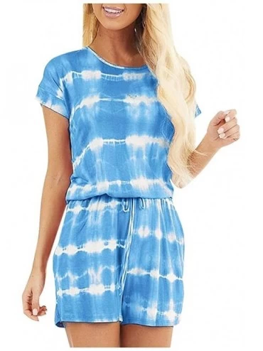 Sets Women's Shorts Pajama Set Short Sleeve Sleepwear Nightwear Pjs Tie-Dye Jumpsuit Romper Loungewear - Blue - CY1903M07QL $...
