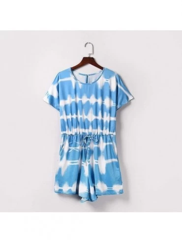 Sets Women's Shorts Pajama Set Short Sleeve Sleepwear Nightwear Pjs Tie-Dye Jumpsuit Romper Loungewear - Blue - CY1903M07QL $...