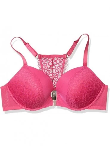 Bras Women's Plus Size Push Up Style Bra with Front Clasp and Lace Detail - C Hot Pink - CE18WARRQSZ $38.18